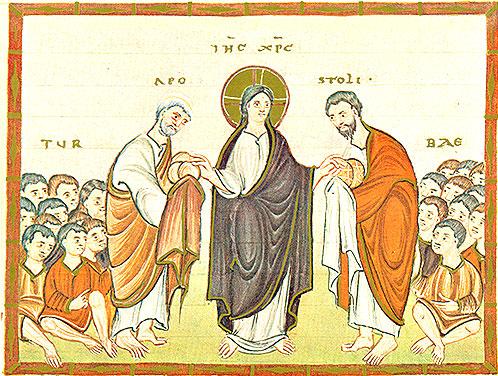Wundersame Brotvermehrung, Darstellung im Codex Egberti (um 980-993 n. Chr.)